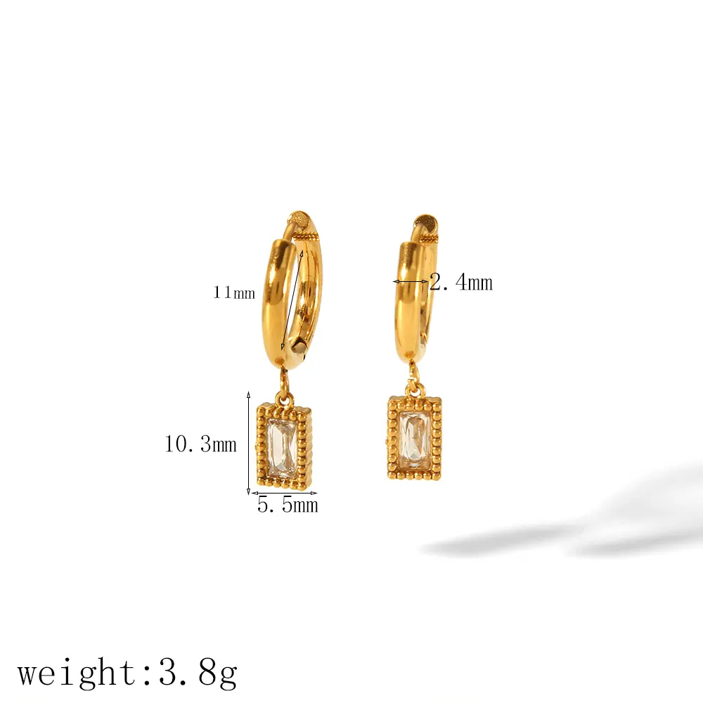 1 Pair Simple Classic Style Rectangular Shape Stainless Steel 18K Gold Plated Inlay Rhinestones Women's Drop Earrings Picture2